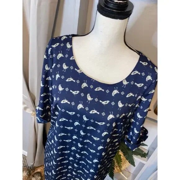 Lily Rose size Medium GUC Blue GUC Lined Dress with Birds Button Closure - Picture 2 of 12
